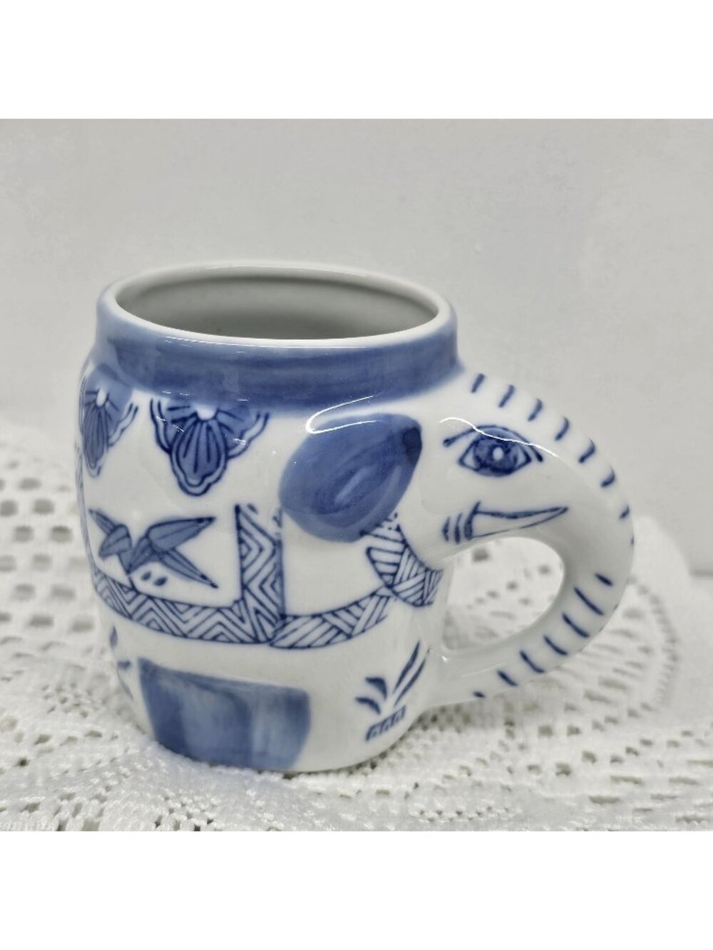 Vintage Pier One Imports Blue and White Good Luck Elephant Mug